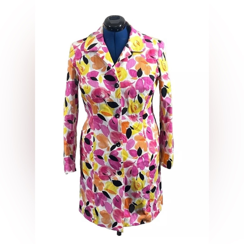 Yves Cossette Depeche Mode Pea‎ Coat 80s Floral Sz 10 Pink Jacket Spring